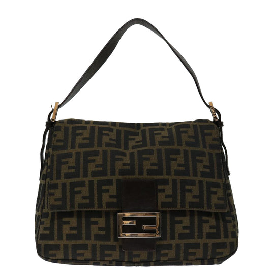 Luxury FendiZucca Canvas Mamma Baguette Shoulder Bag Black Brown68582