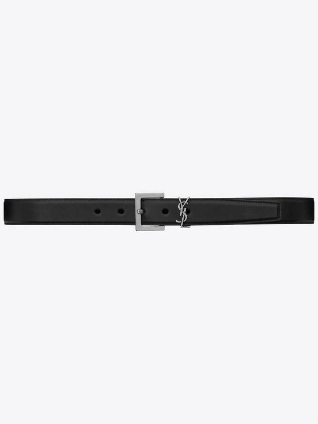 Luxury Saint Laurent Women's Monogram Square Grain Leather Belt Black