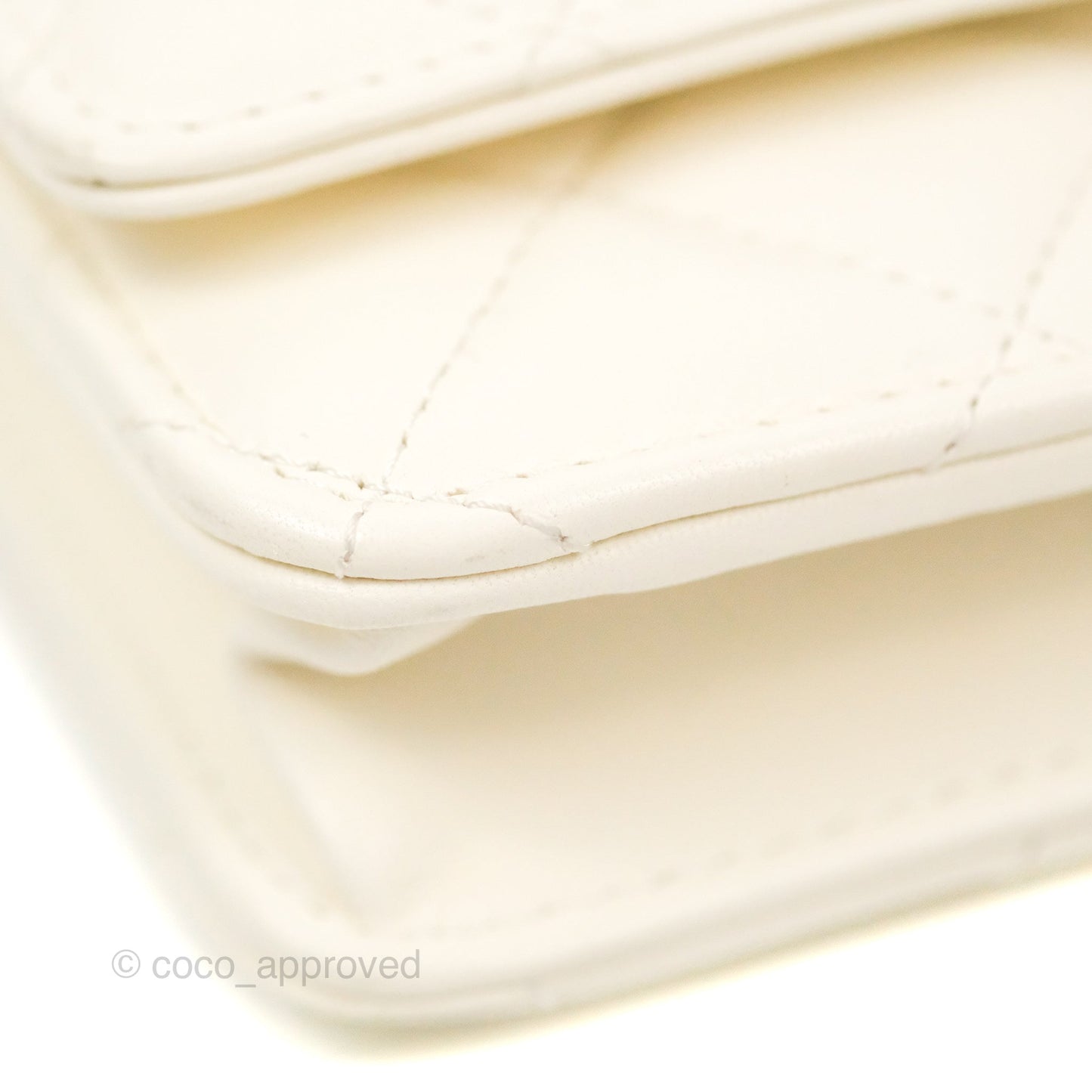Chanel Quilted Pearl Crush Wallet on Chain WOC White Lambskin Aged Gold Hardware