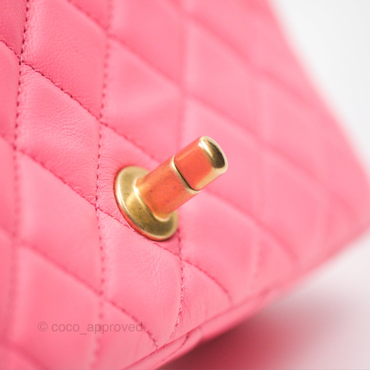 Chanel Mini Rectangular Pearl Crush Quilted Pink Lambskin Aged Gold Hardware
