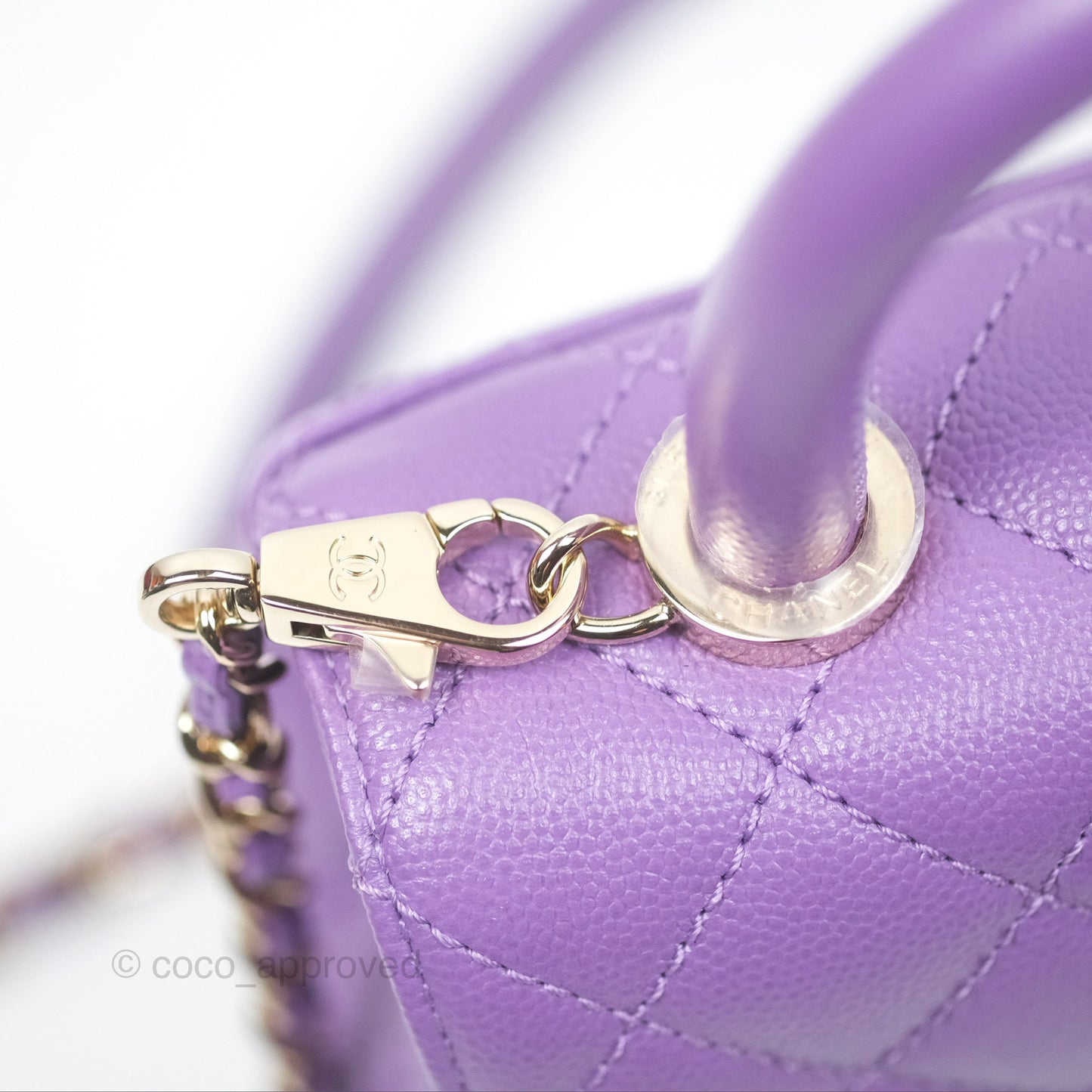 Chanel Quilted Mini Coco Handle Caviar Purple Gold Hardware