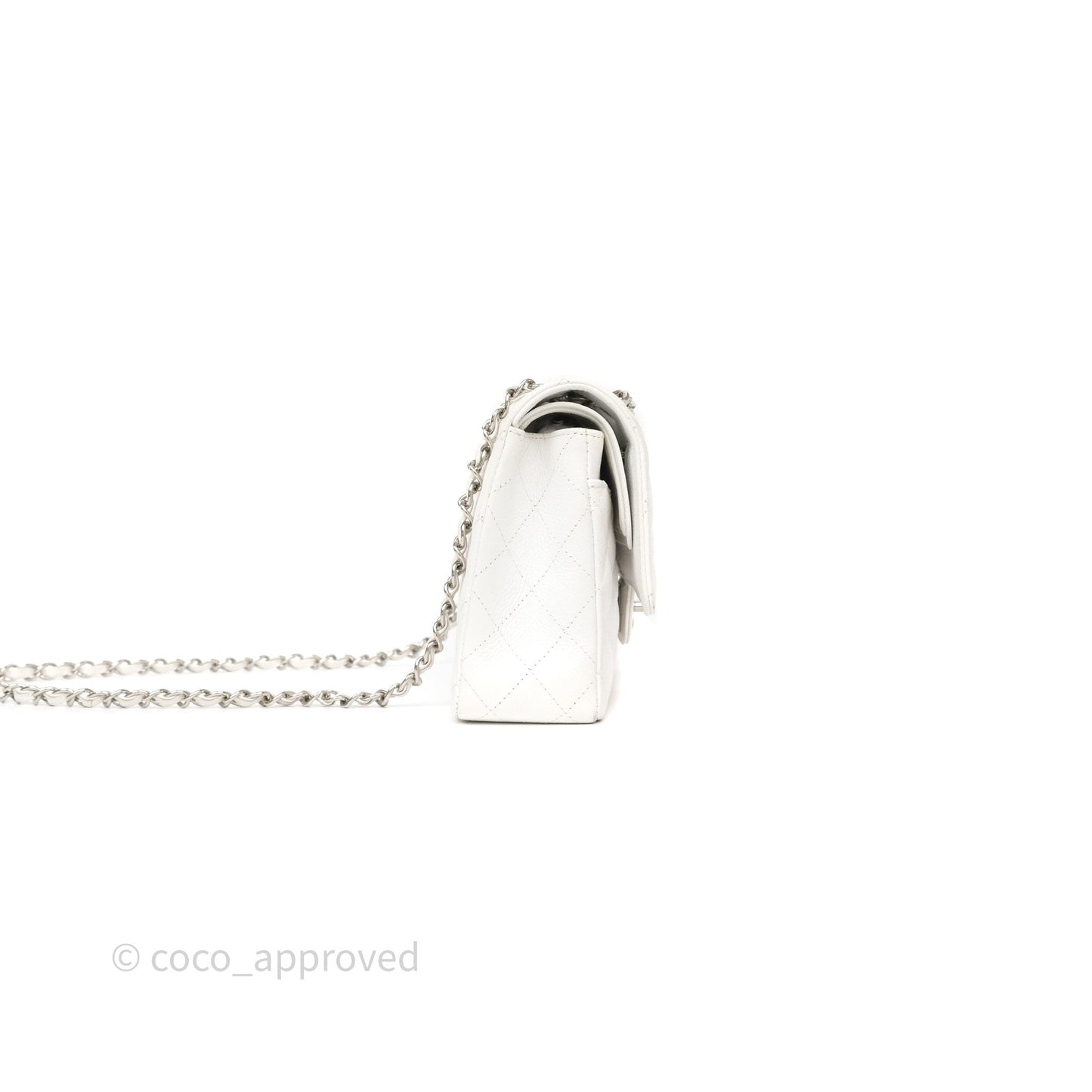 Chanel M/L Medium Classic Flap Quilted White Caviar Silver Hardware