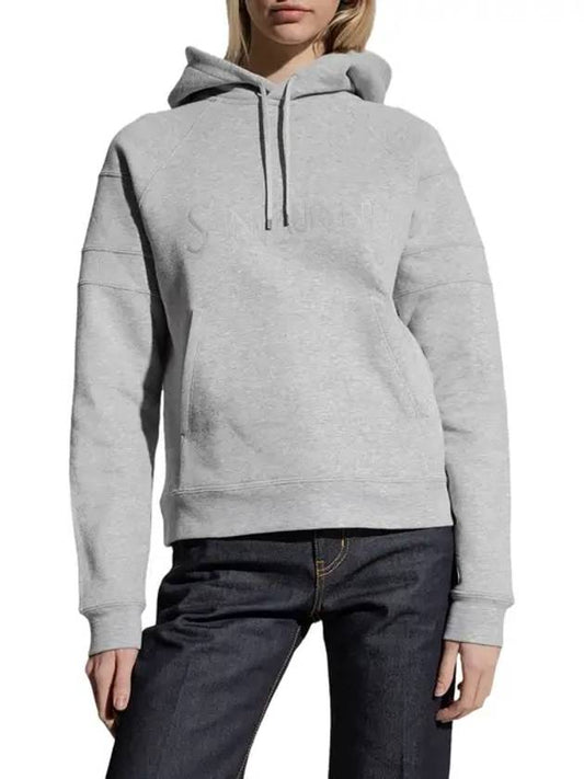 Luxury Saint Laurent Logo Kangaroo Pocket Fleece Hoodie Grey