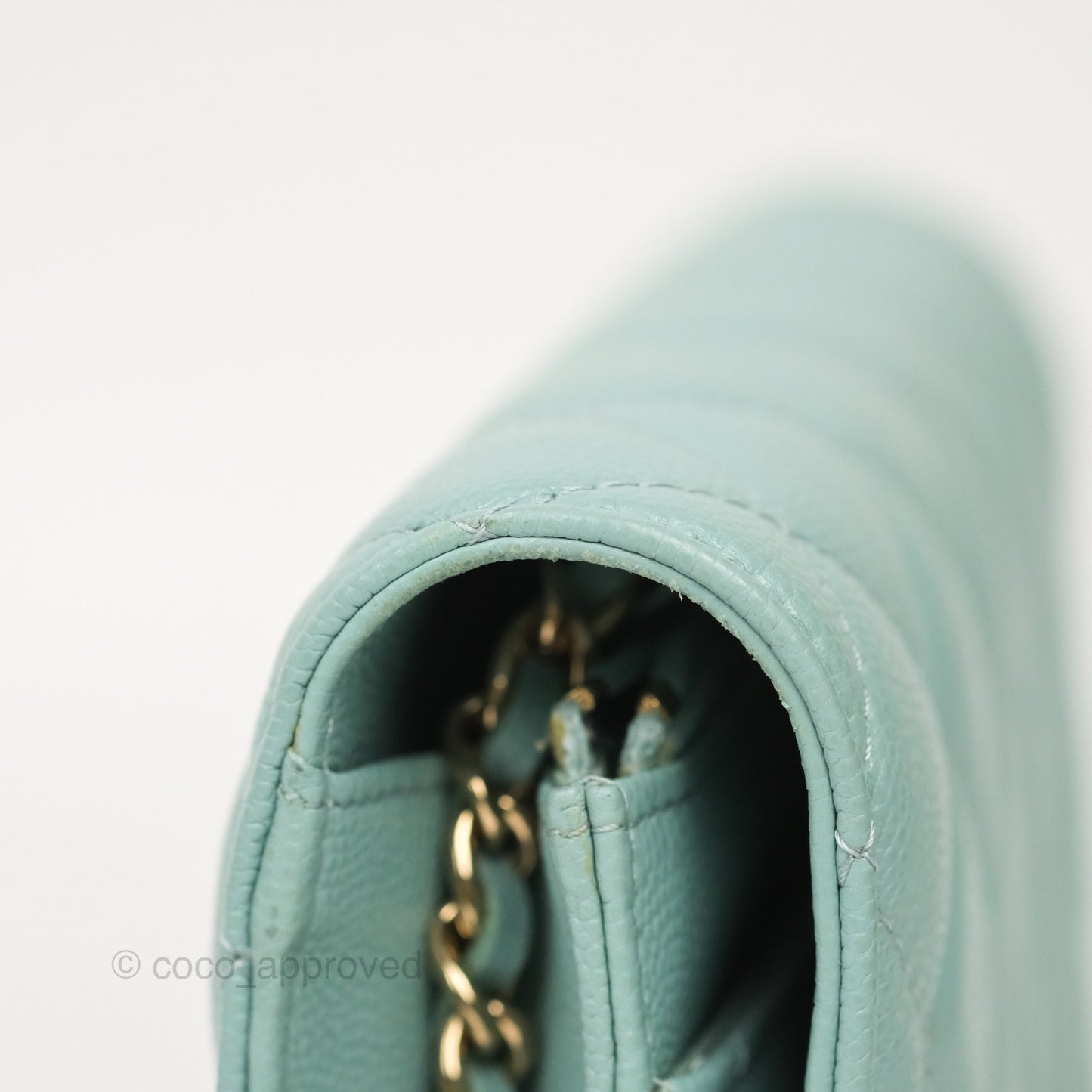 Chanel Quilted Classic Wallet On Chain WOC Tiffany Blue Caviar Gold Hardware