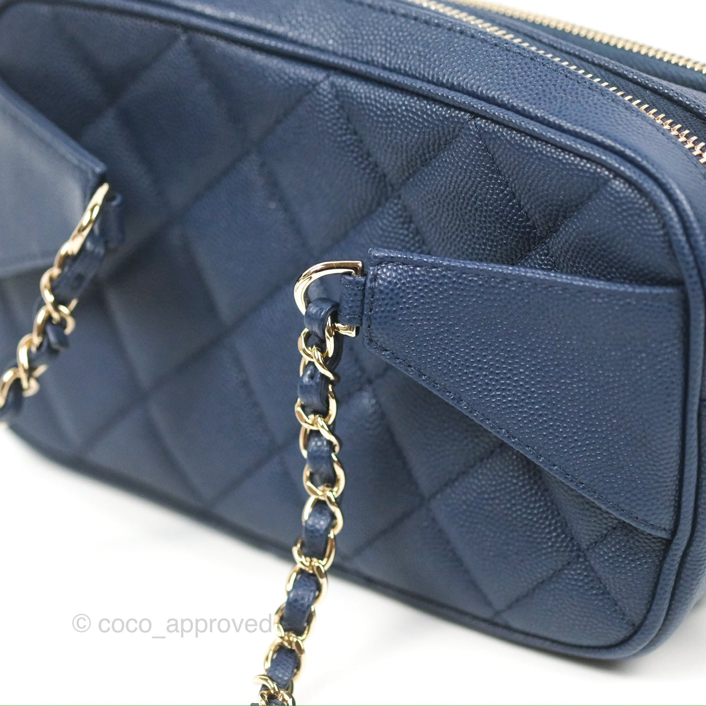 Chanel Quilted Caviar Waist Bag Navy Gold Hardware With Detachable Pouch
