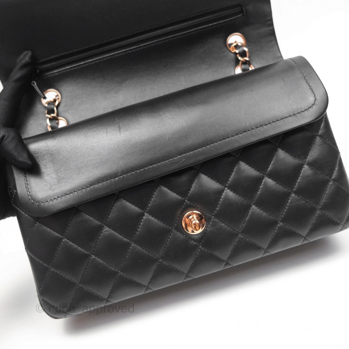 Chanel Classic M/L Medium Flap Quilted Black Lambskin Rose Gold Hardware