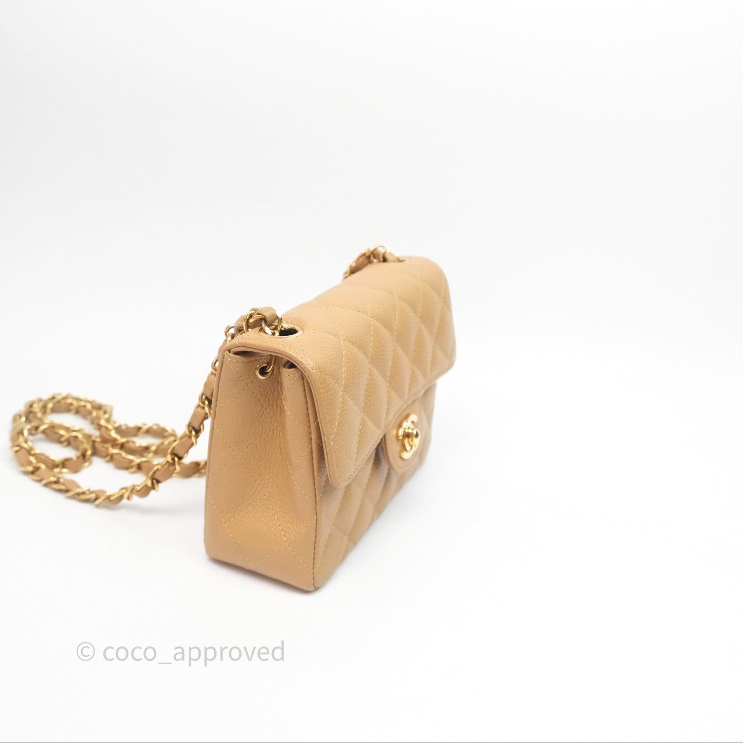 Chanel Vintage Mini Square Quilted Beige Caviar 24K Gold Hardware