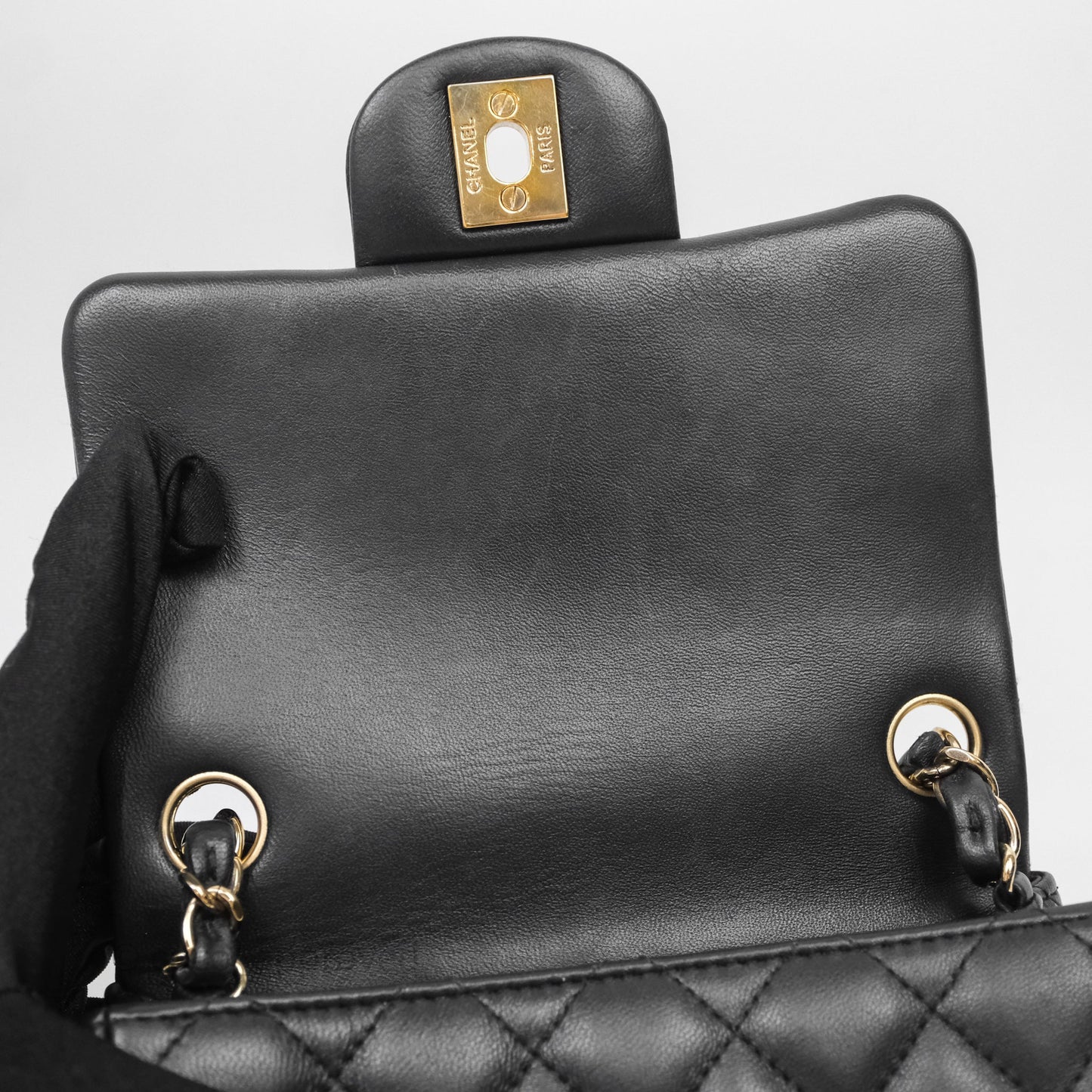 Chanel Mini Square Quilted Black Lambskin Gold Hardware