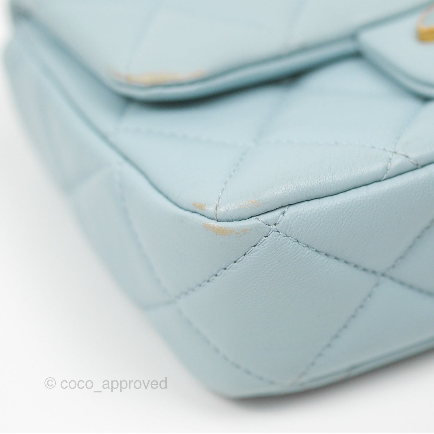 Chanel Quilted Enamel Pending CC Mini Square Flap Baby Blue Lambskin 22P