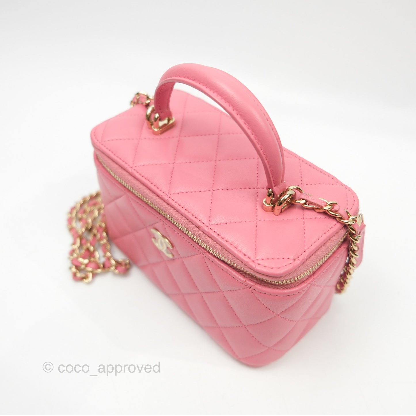 Chanel Vanity Rectangular Top Handle Pink Lambskin Gold Hardware