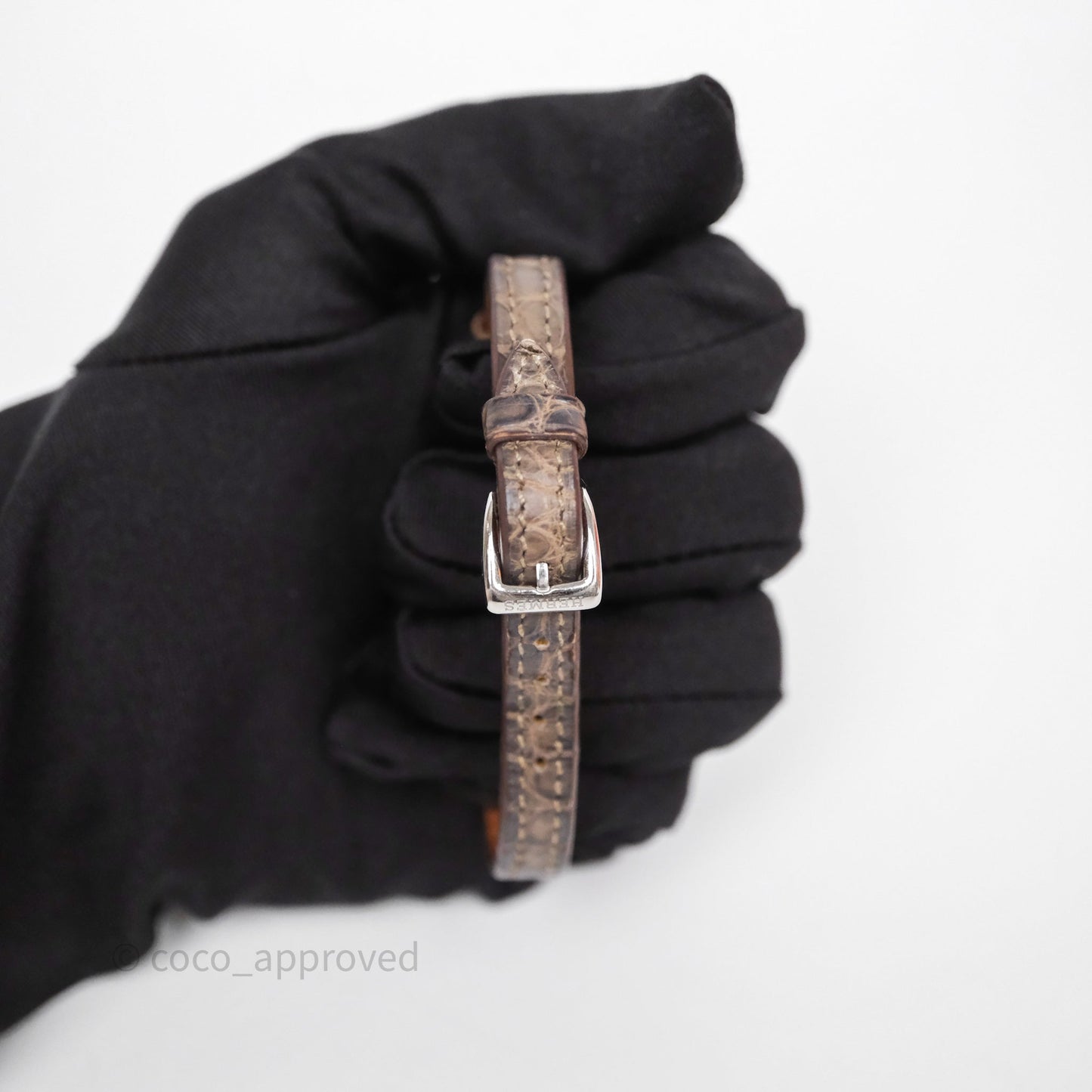 Hermès Galop d'Hermès Watch Medium Model 32MM Diamond Etoupe Alligator Palladium Hardware
