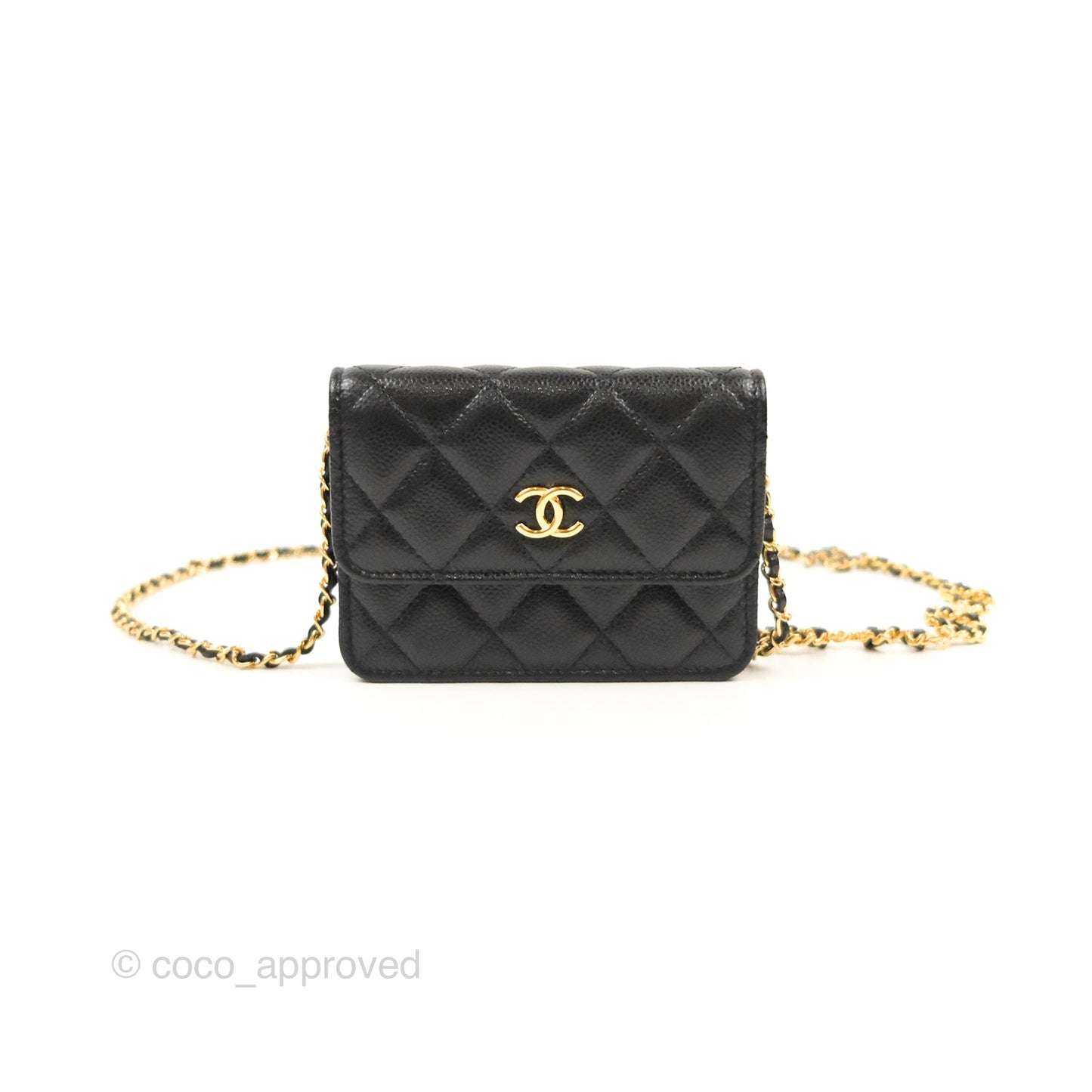Chanel Miss Coco Clutch With Chain Quilted Black Caviar Gold Hardware