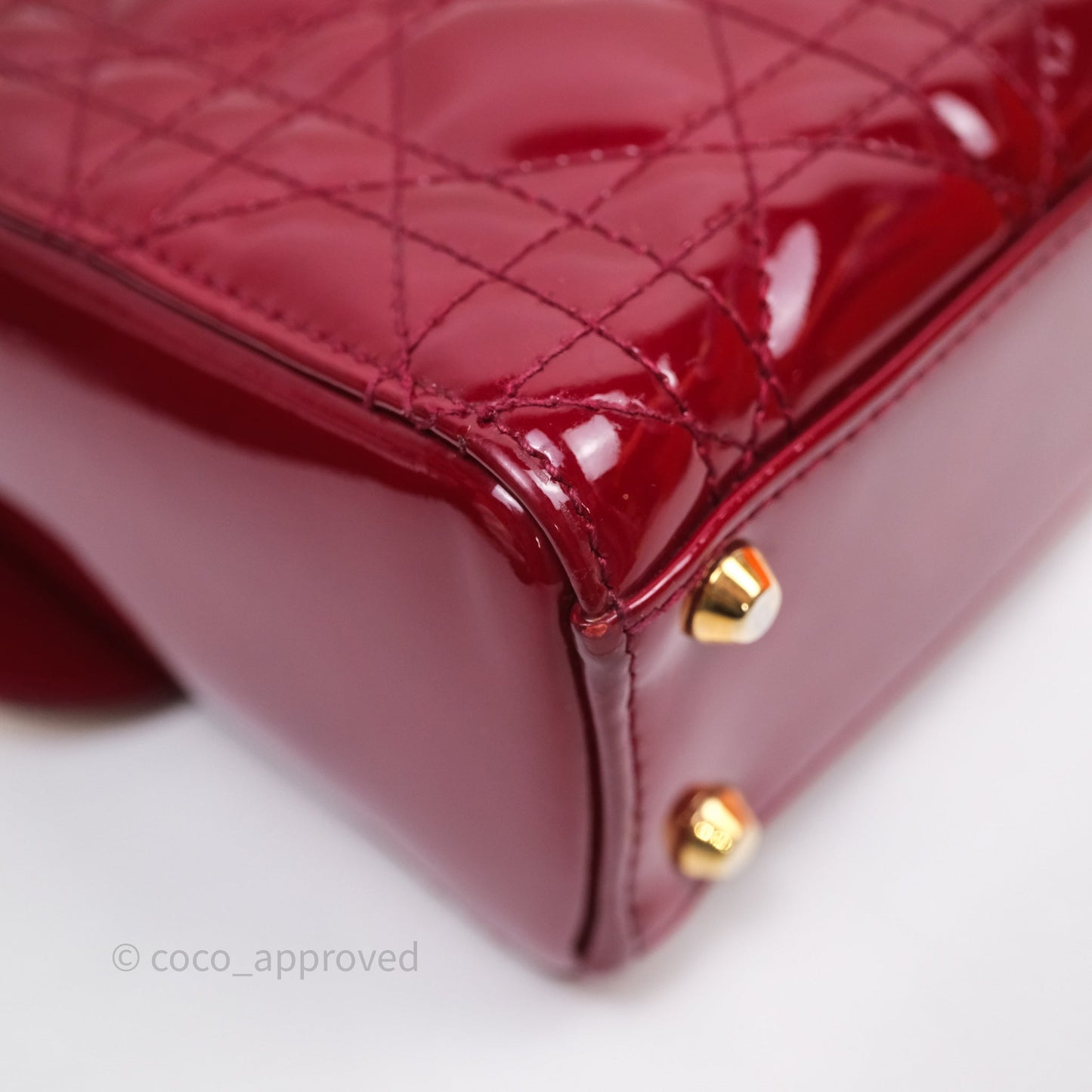 Christian Dior Mini Lady Dior Red Patent Cannage Gold Hardware