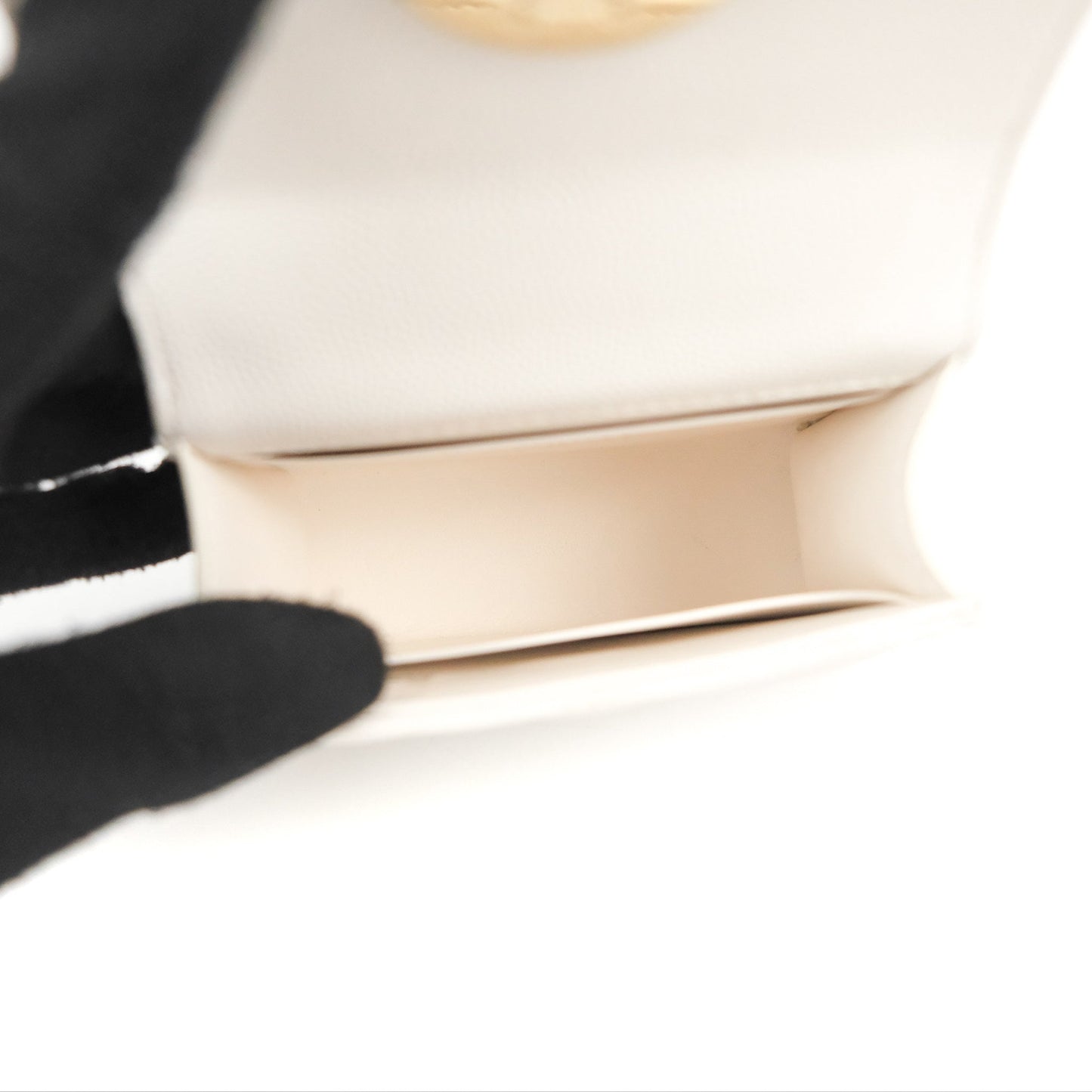 Chanel Mini Top Handle Clutch with Chain White Caviar Light Gold Hardware 23P