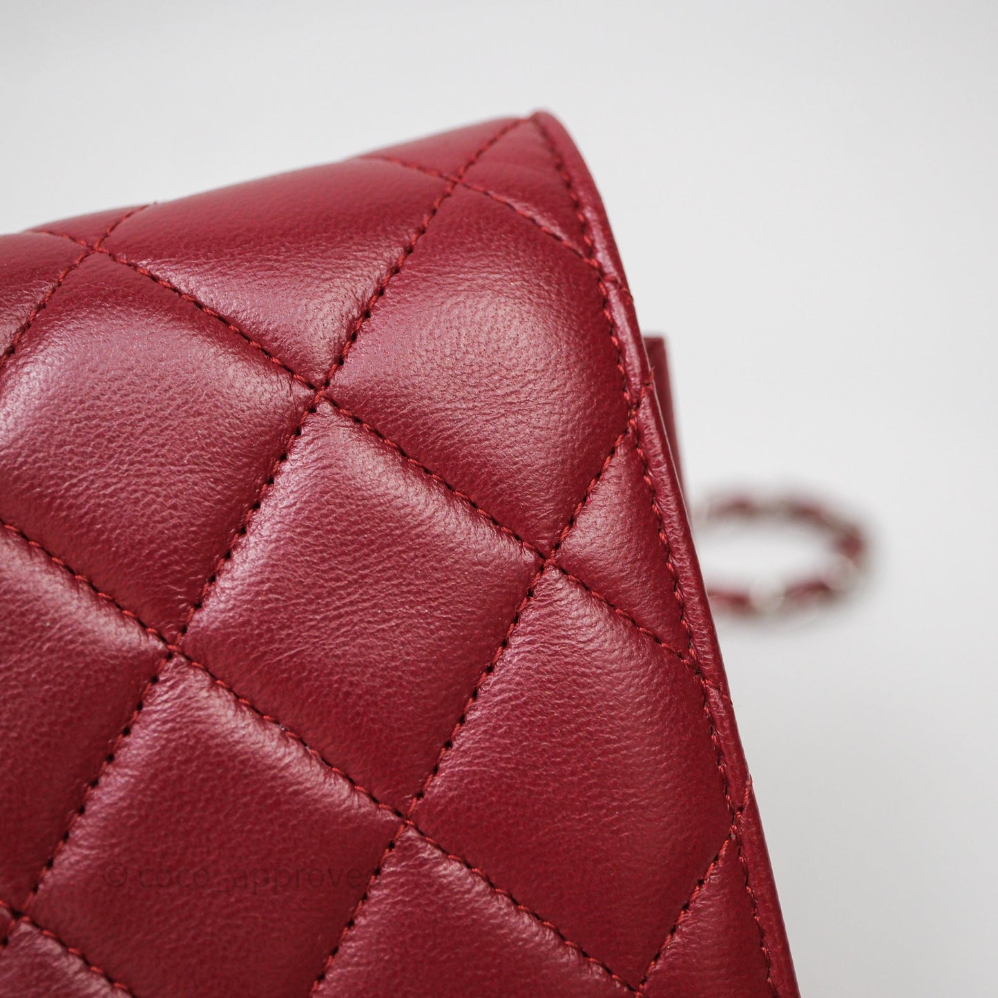 Chanel Quilted Wallet on Chain WOC Red Lambskin Silver Hardware