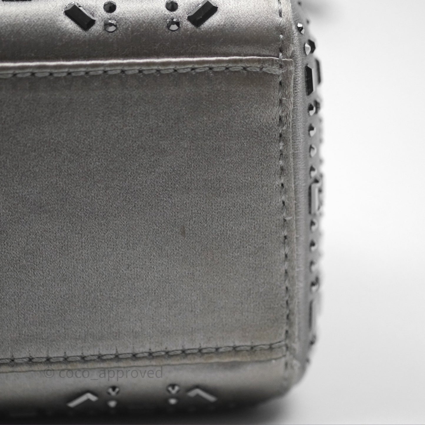 Christian Dior Mini Lady Dior Bag Grey Strass Cannage Satin Silver Hardware