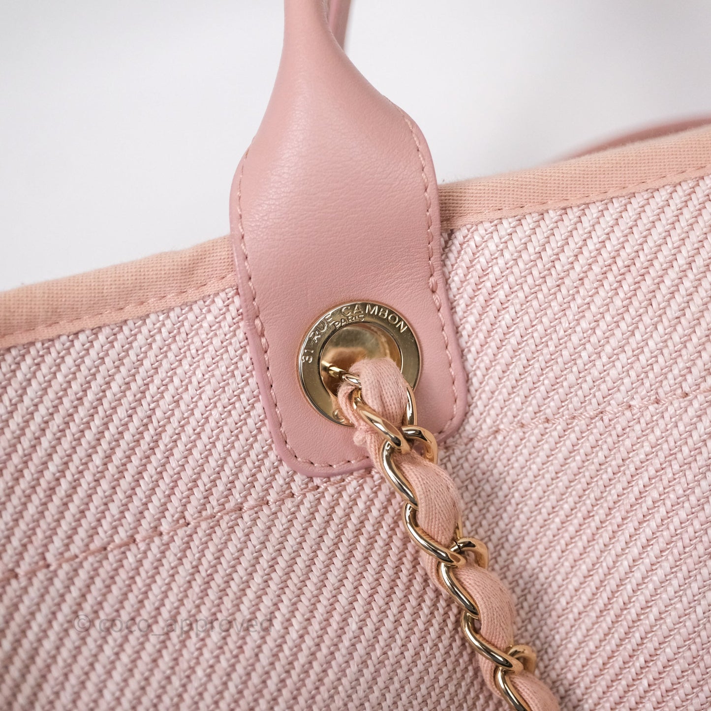 Chanel Large Deauville Tote Pink Canvas Gold Hardware