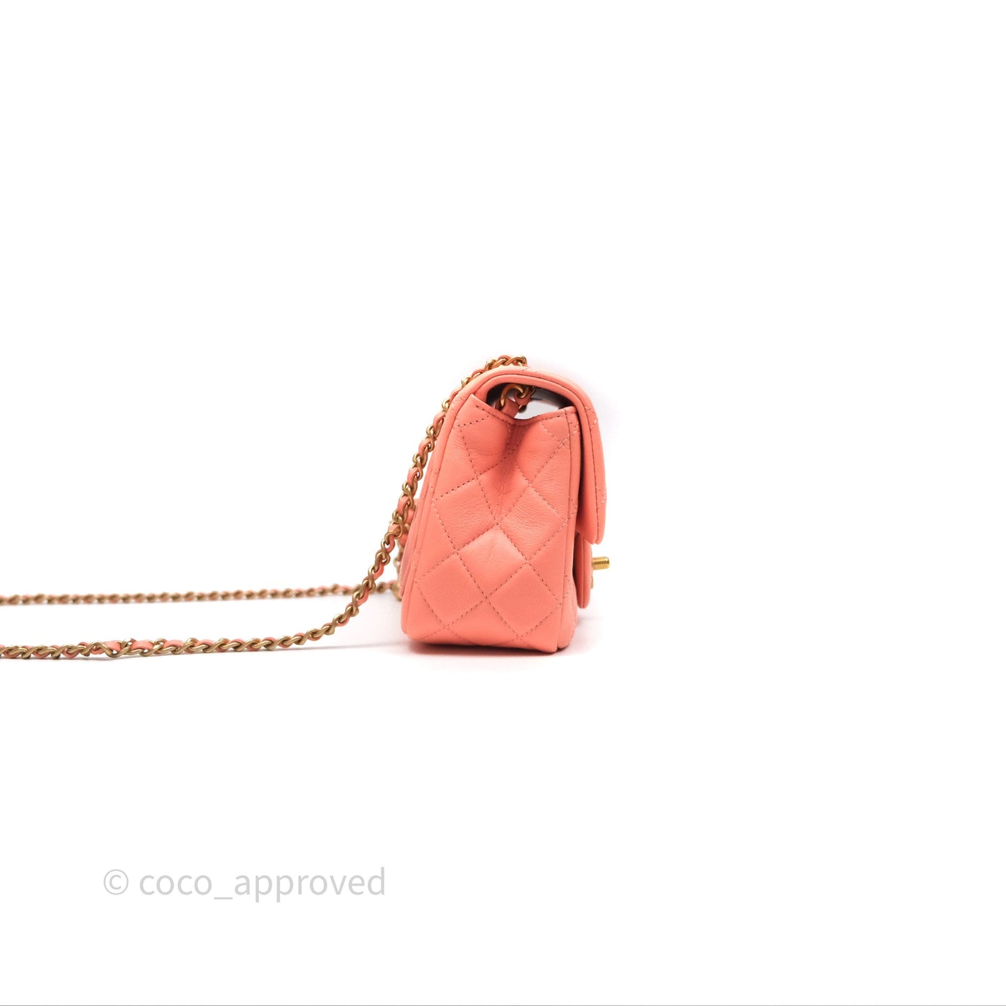 Chanel Pearl Crush Mini Square Quilted Peachy Pink Lambskin Aged Gold Hardware