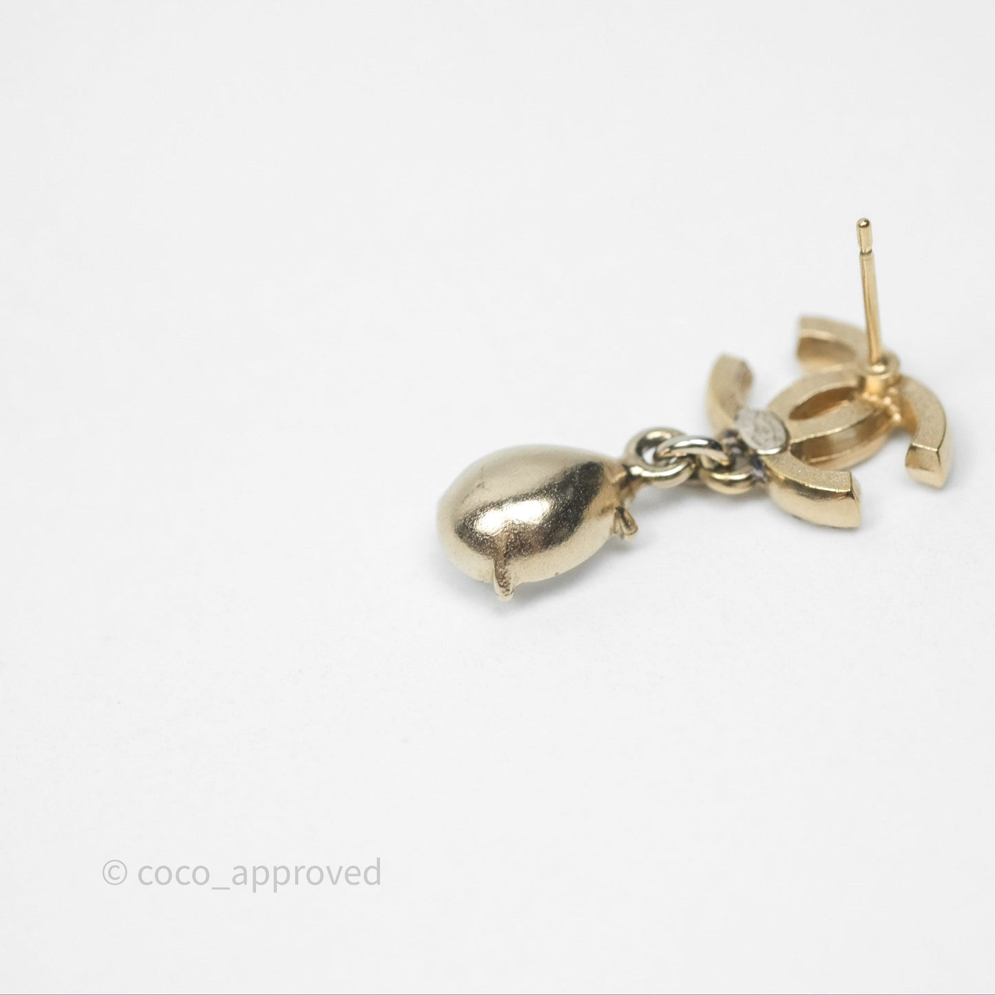 Chanel Crystal CC Drop Earrings Gold Tone 19A