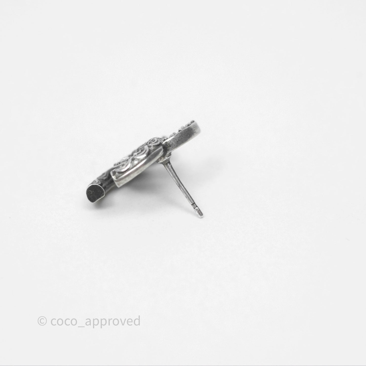 Chanel CC Crystals Earrings Ruthenium Tone 24A