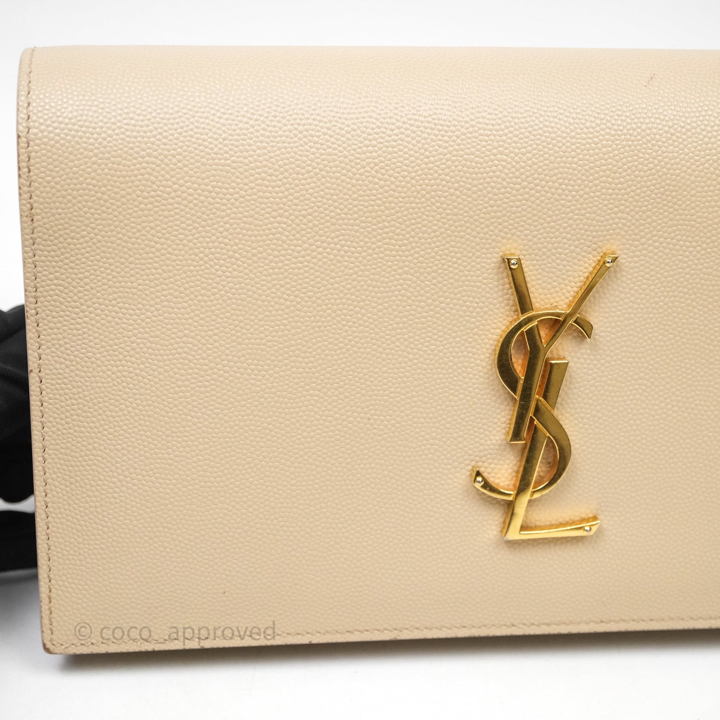 Saint Laurent Kate Clutch Monogram Beige Grain De Poudre Gold Hardware