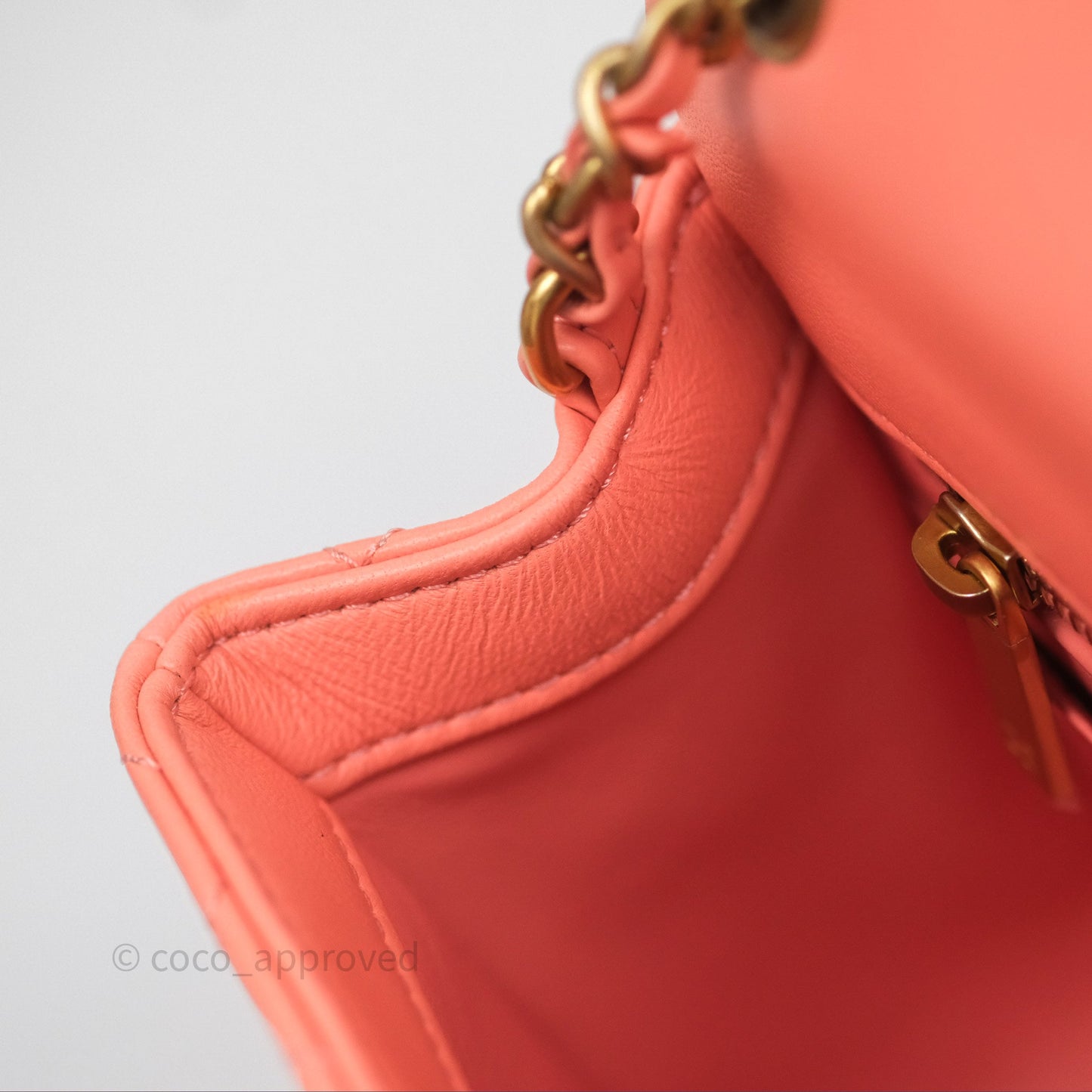Chanel Pearl Crush Mini Square Quilted Peachy Pink Lambskin Aged Gold Hardware