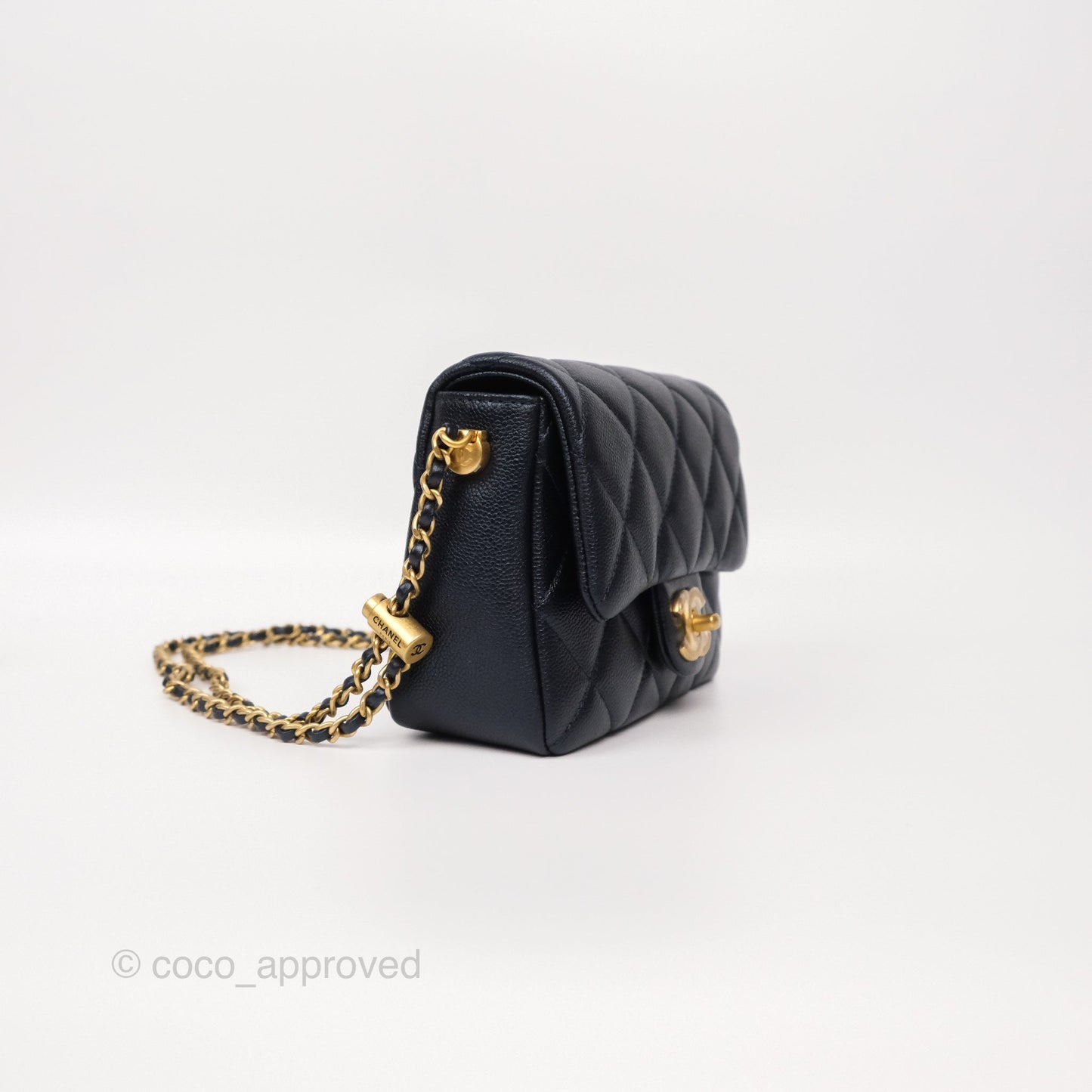 Chanel My Perfect Mini Flap Quilted Iridescent Navy Caviar Aged Gold Hardware