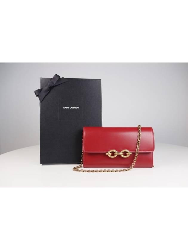 Luxury Saint Laurent Le Maillon Chain Long Wallet Red