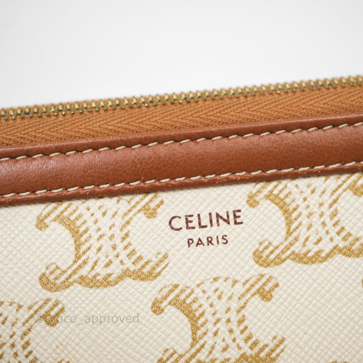Celine Clutch With Chain Triomphe Canvas White/Tan