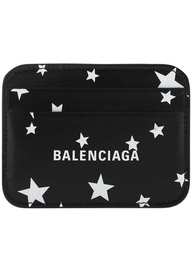 Luxury Balenciaga Logo Star Print Leather Card Wallet Black