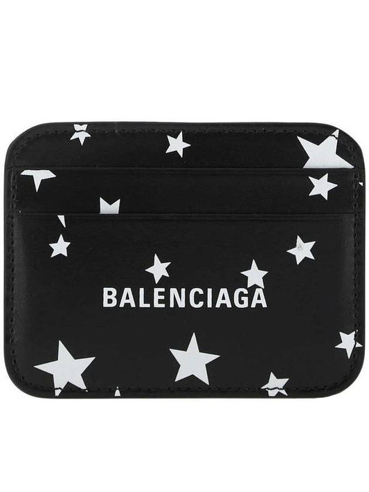 Luxury Balenciaga Logo Star Print Leather Card Wallet Black