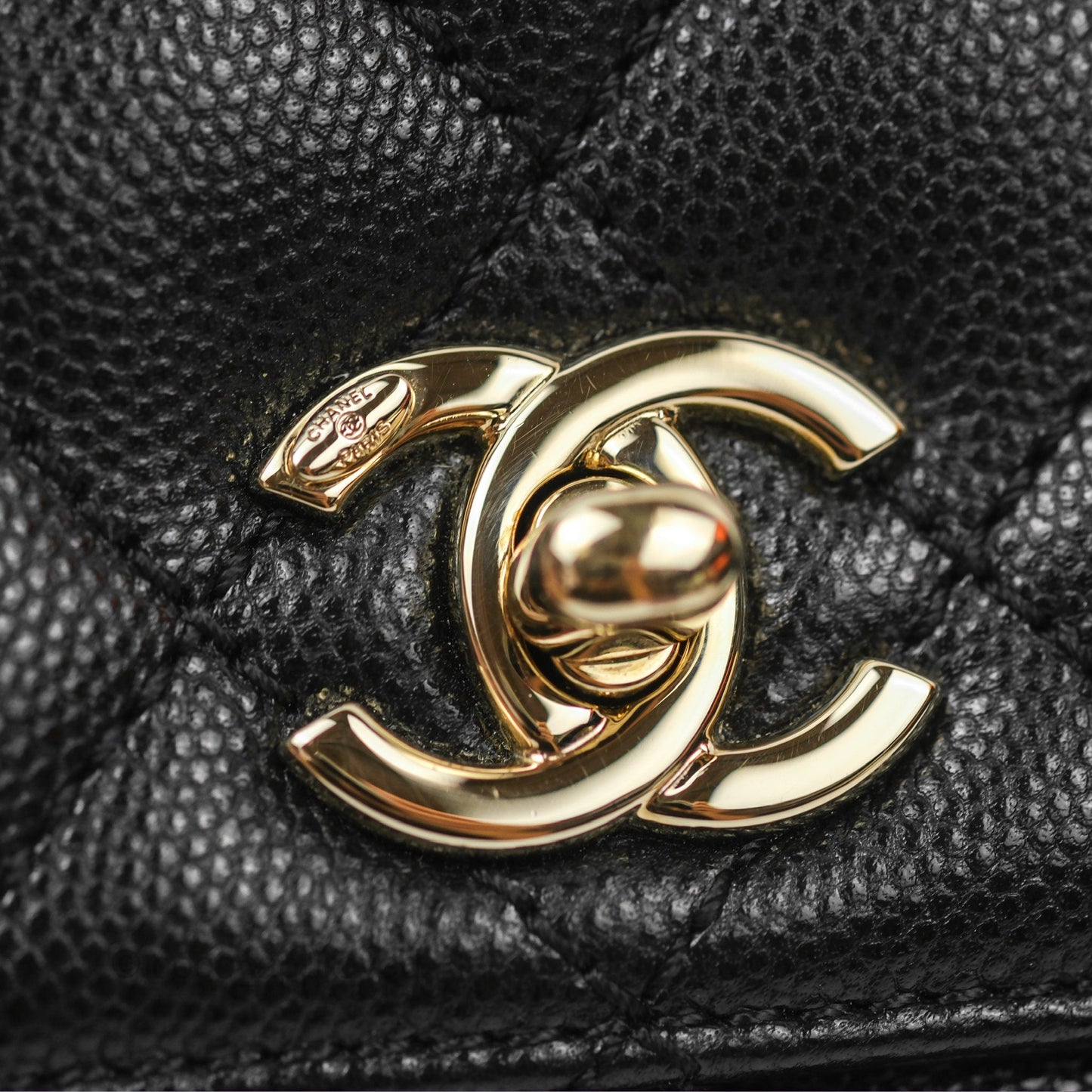Chanel Mini Coco Handle Quilted Black Caviar Gold Hardware