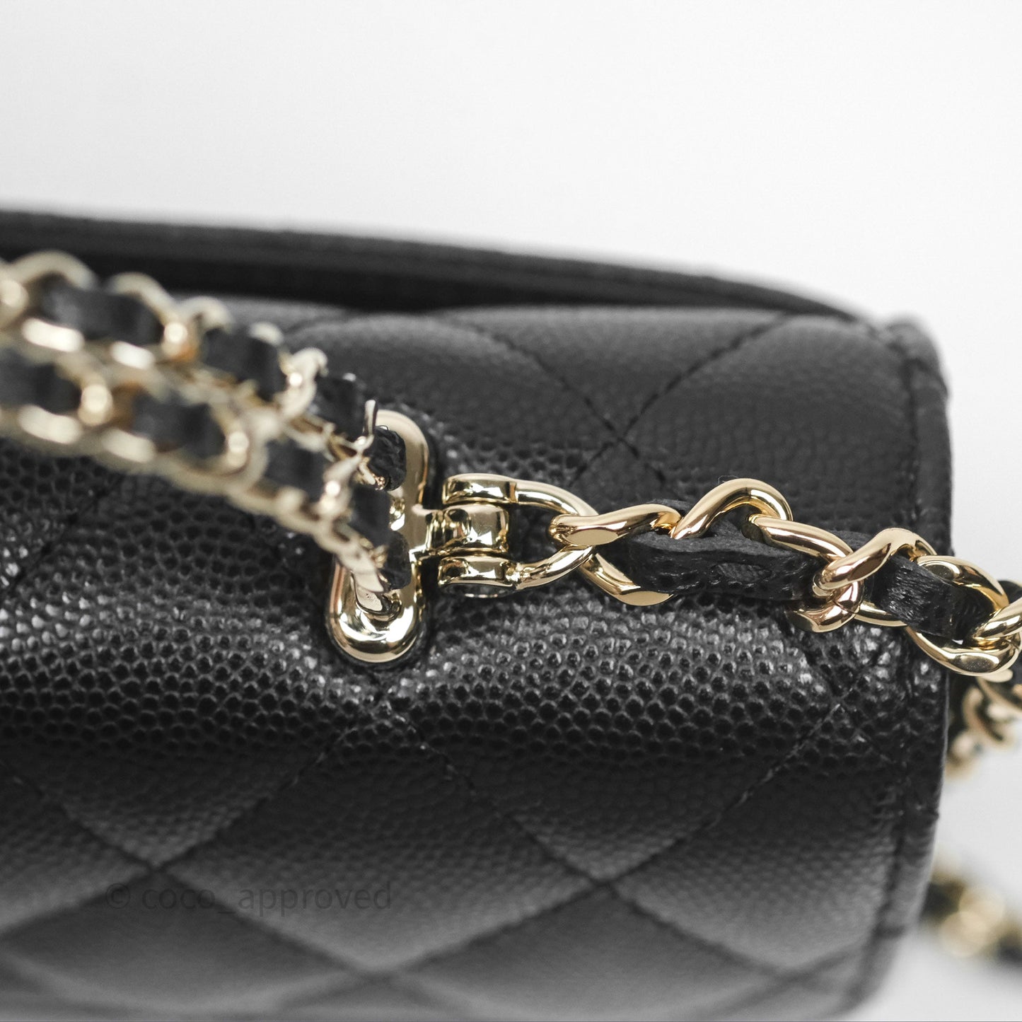 Chanel Top Handle Clutch with Chain Black Caviar Light Gold Hardware