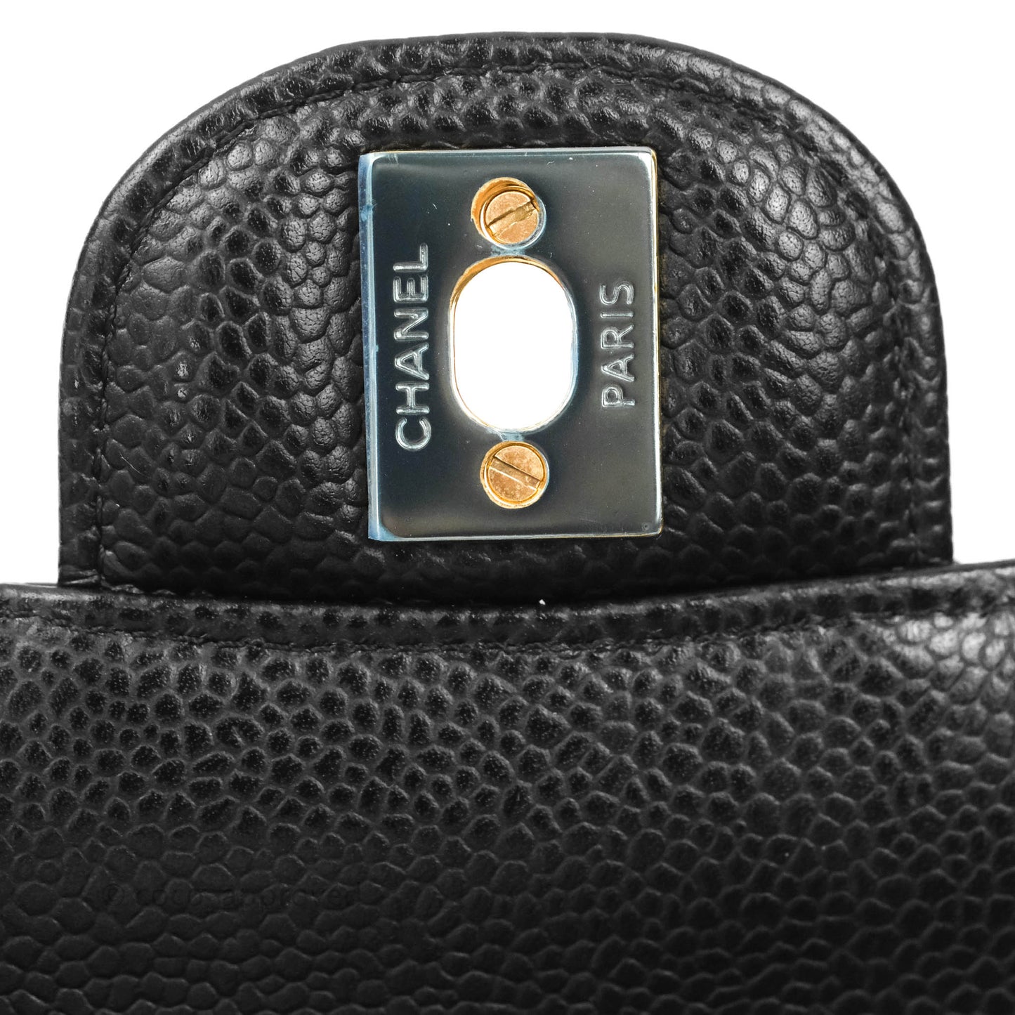 Chanel Quilted M/L Medium Double Flap Black Caviar Gold Hardware