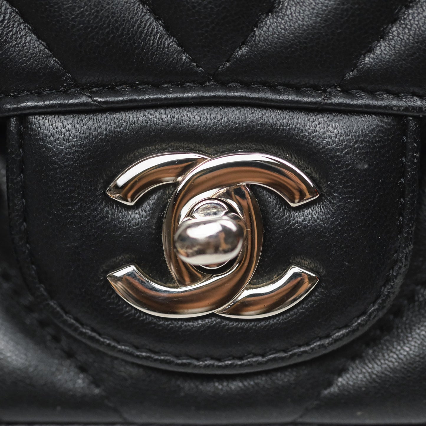 Chanel Mini Square Black Chevron Lambskin Silver Hardware
