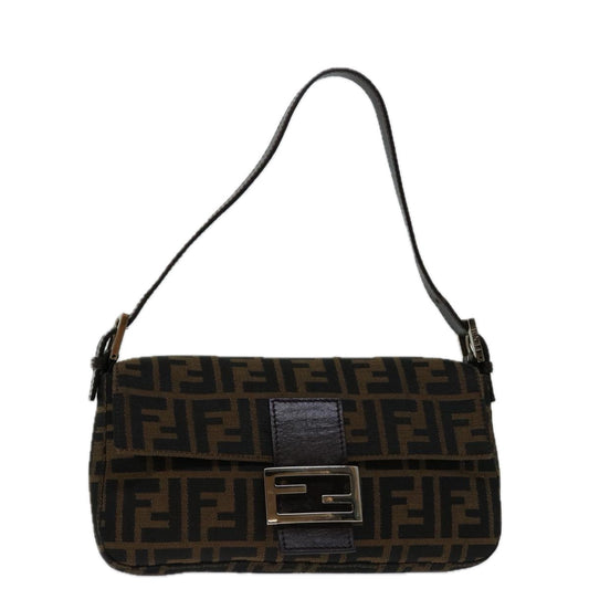 Luxury FendiZucca Canvas Mamma Baguette Shoulder Bag Black Brown68938A