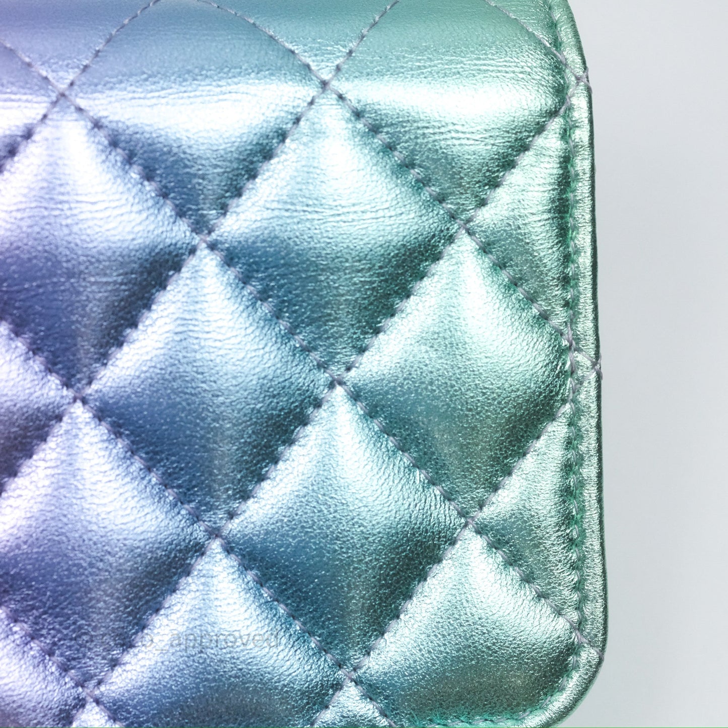 Chanel Quilted Phone Holder with Chain Metallic Rainbow Lambskin Aged Gold Hardware 24C