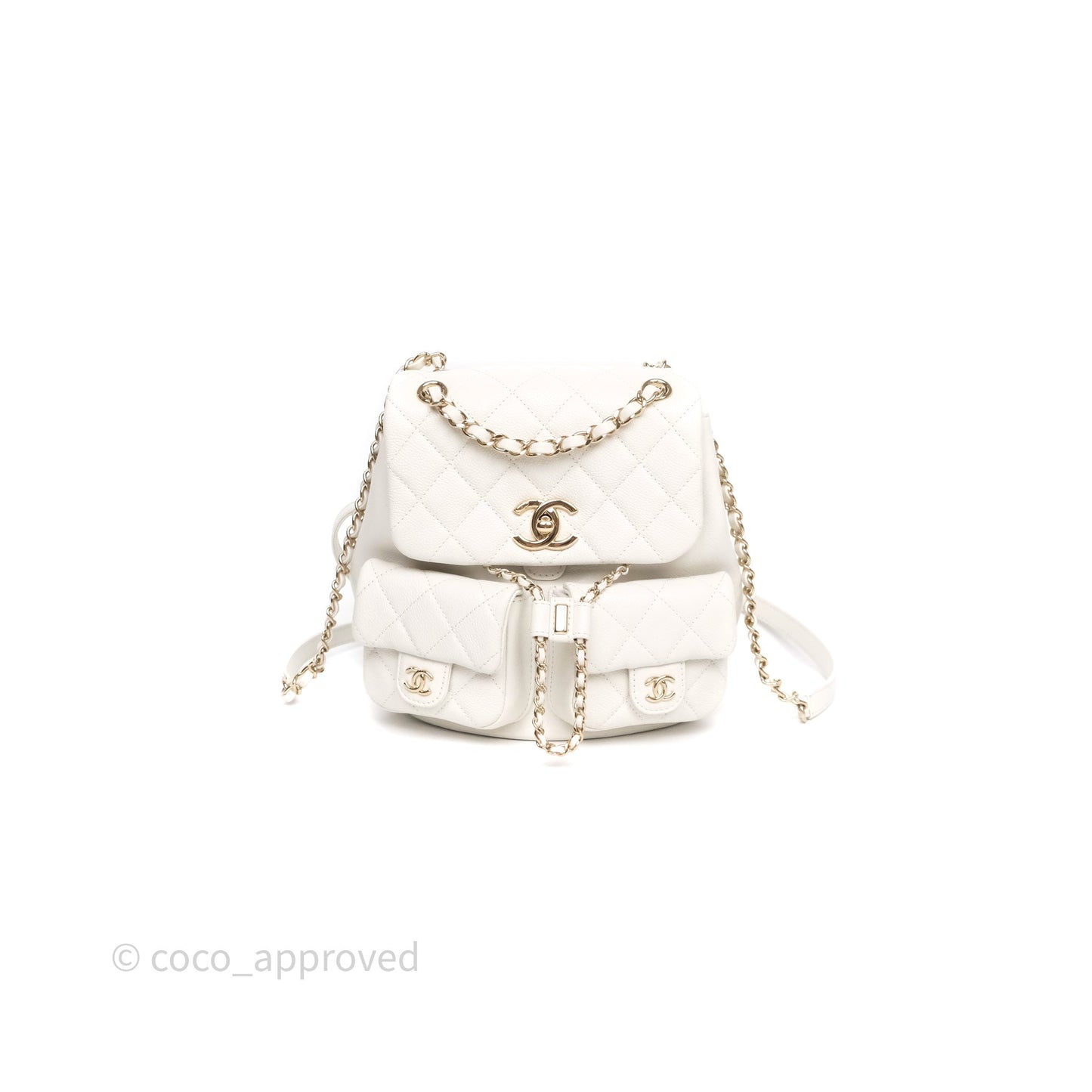 Chanel Duma Backpack Medium White Caviar Gold Hardware