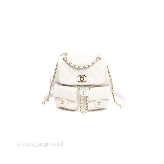 Chanel Duma Backpack Medium White Caviar Gold Hardware
