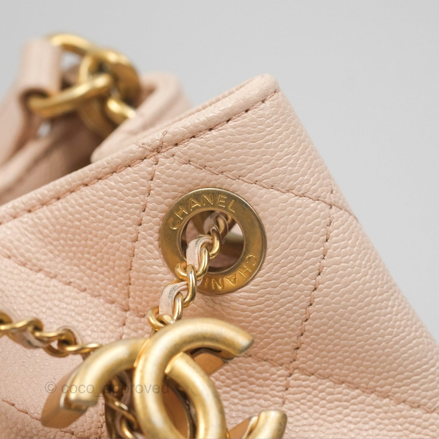 Chanel Quilted Top Handle Drawstring Bucket Bag Pink Caviar Aged Gold Hardware