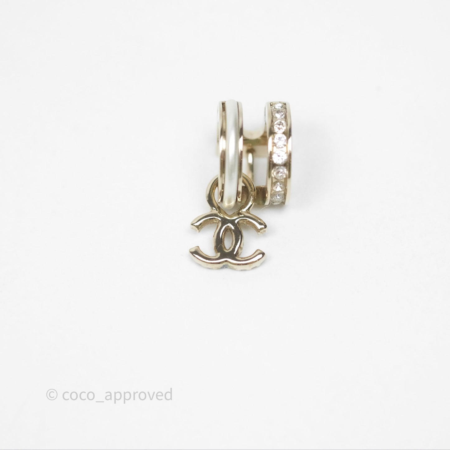 Chanel Crystal CC Pearl Hoop Earrings Gold Tone 21B
