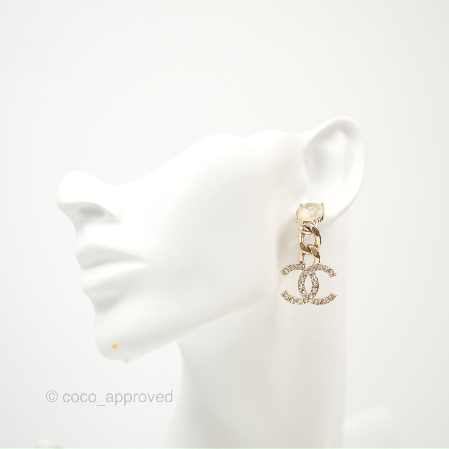 Chanel Chain CC Crystal Drop Earrings Gold Tone 23C