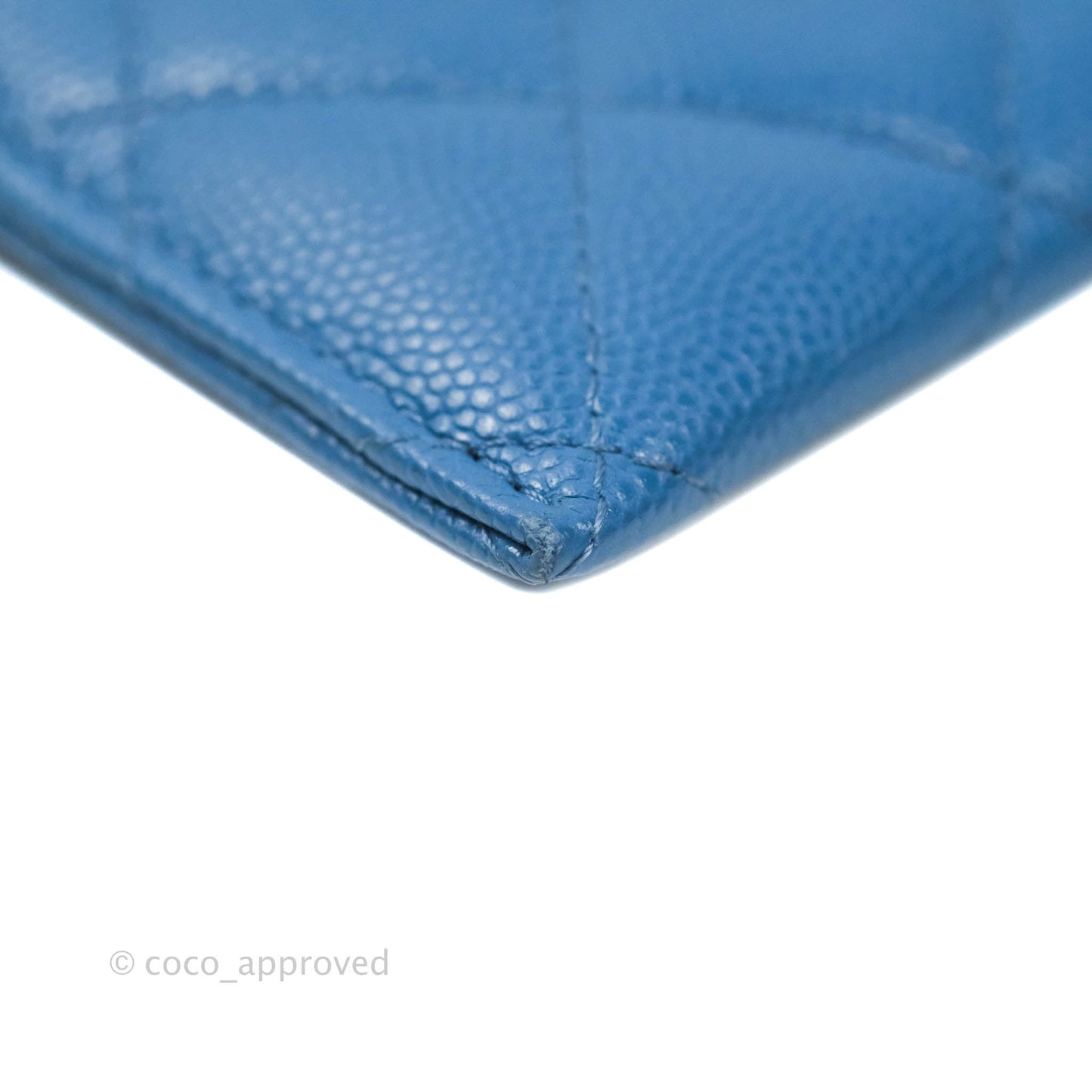 Chanel Classic Caviar Flat Card Holder Blue Gold Hardware