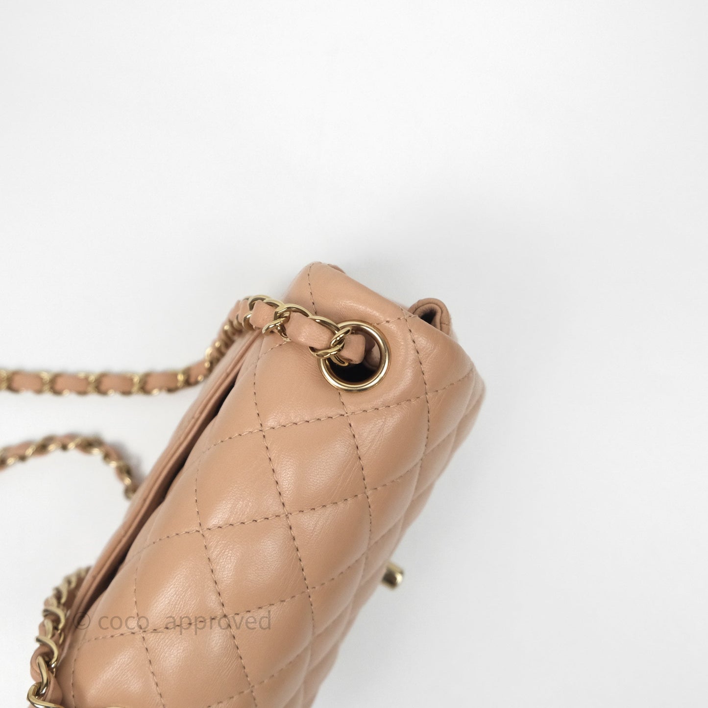 Chanel Mini Square Flap Quilted Beige Lambskin Gold Hardware