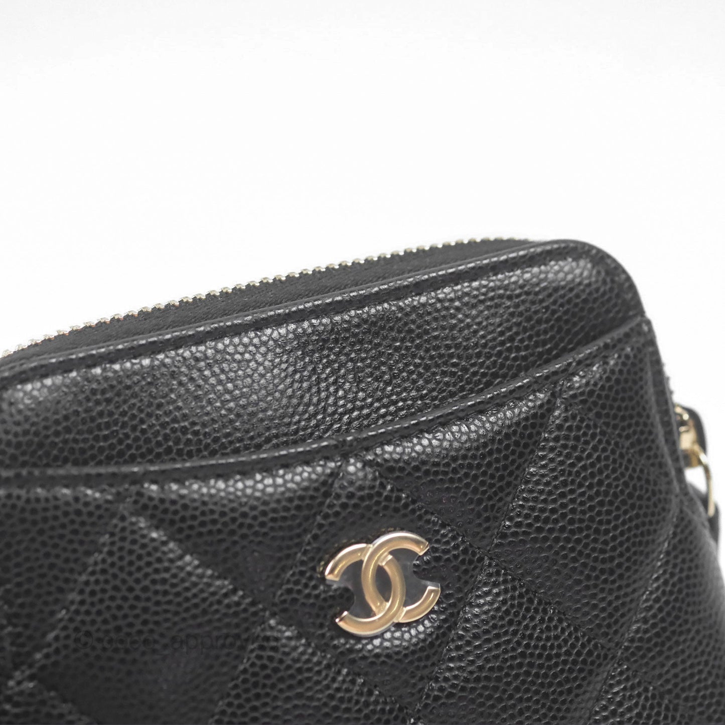 Chanel Quilted Classic Zip Card Holder Wallet Black Caviar Gold Hardware