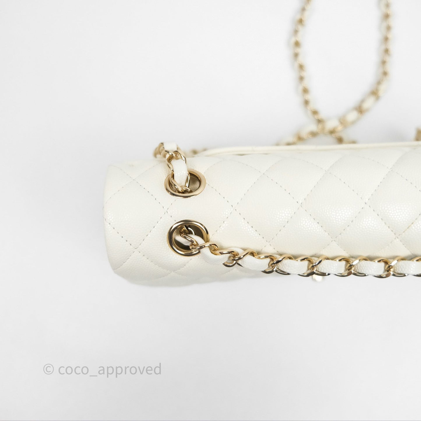 Chanel Classic M/L Medium Flap Quilted Ivory White Caviar Gold Hardware