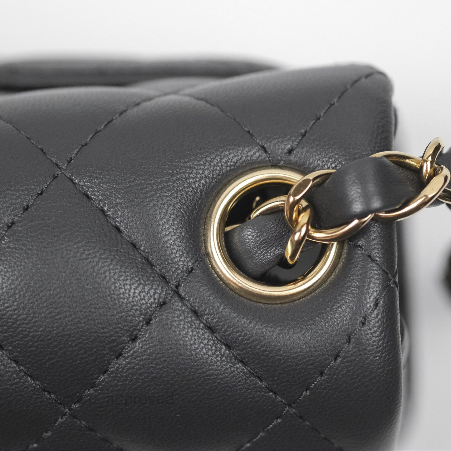 Chanel Mini Square Quilted Grey Lambskin Gold Hardware
