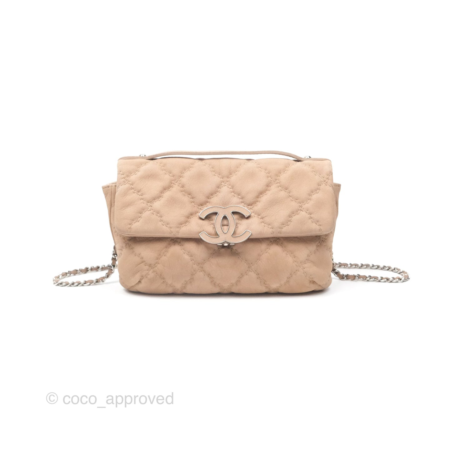Chanel Double Stitch Hamptons Clutch With Chain Beige Washed Calfskin