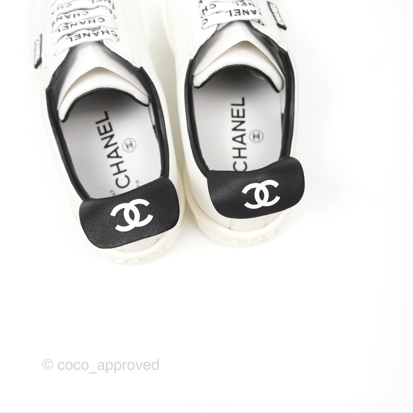 Chanel Logo Pull Tab Lace-up Sneakers White & Black Size 35
