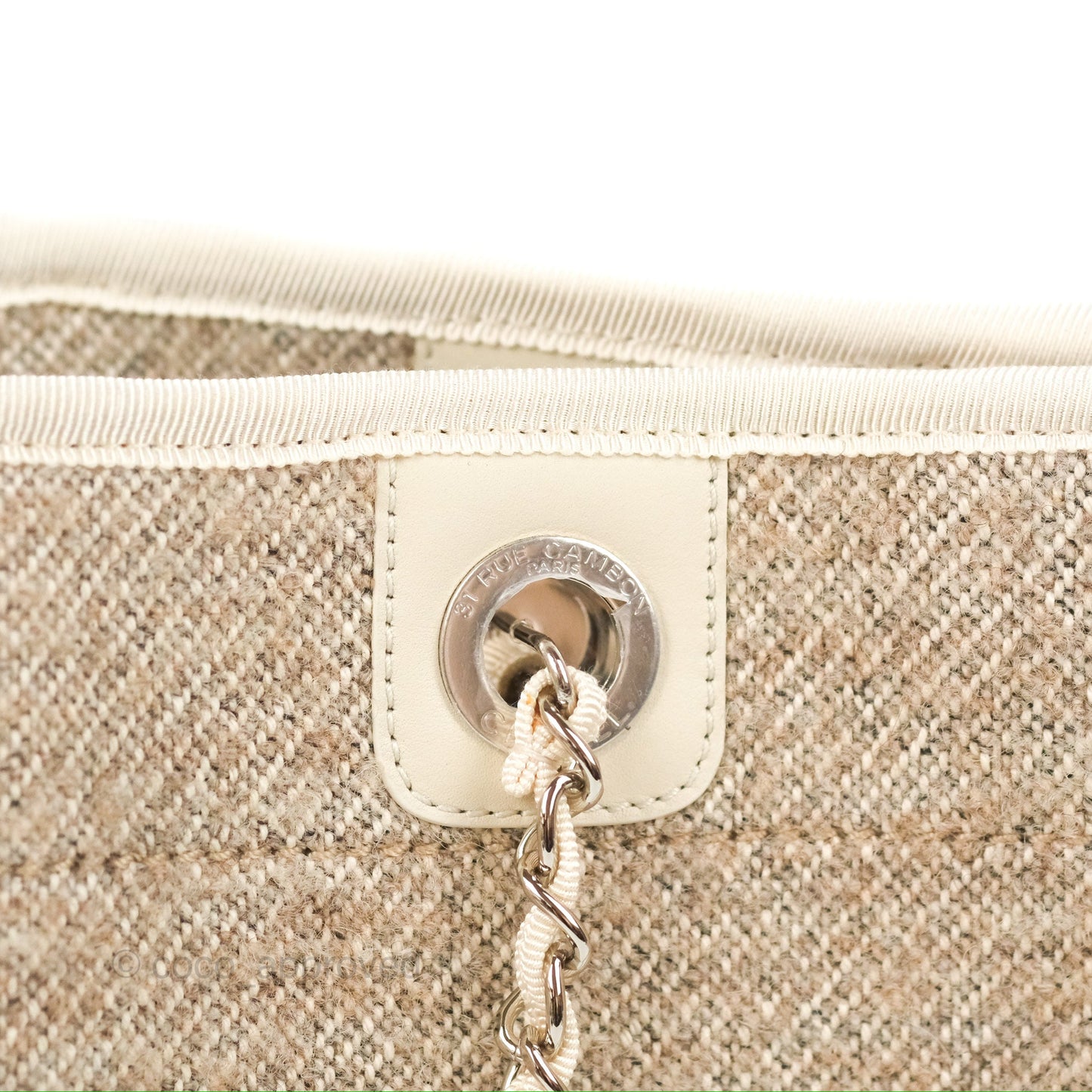 Chanel Medium Deauville Tote Taupe Mixed Fibres Silver Hardware